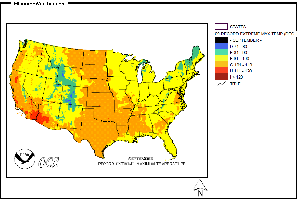 United States September Record Extreme Maximum Temperature